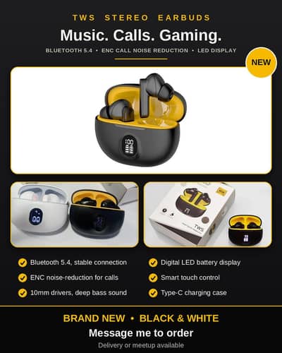 TWS Stereo Earbuds – Bluetooth 5.4 with LED Display