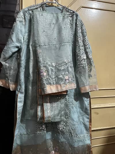 Beautiful Luxury Embroidered 3 Piece Party Wear Suit – Sea Green