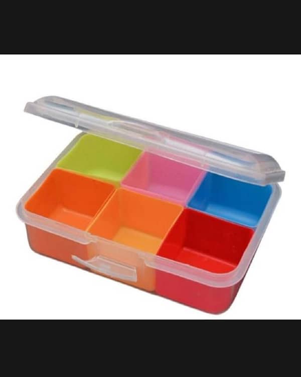 T  Spice Container Box 6 Portion Multiple Purpose Box With Attach Flipper Lid And Air Tight Lock Pure Plastic