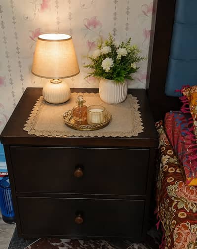 King size bed with mattress, side tables and dressing