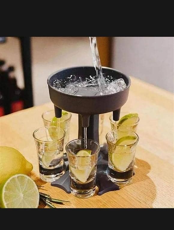T  6 Shot Glass Dispenser Holder with Shot Glasses Beverage Dispenser for Home Bar Use Drinking Games Food Grade Easy Wash Ideal for Small Cups Six Glass Dispenser & Holder (Glass not include)