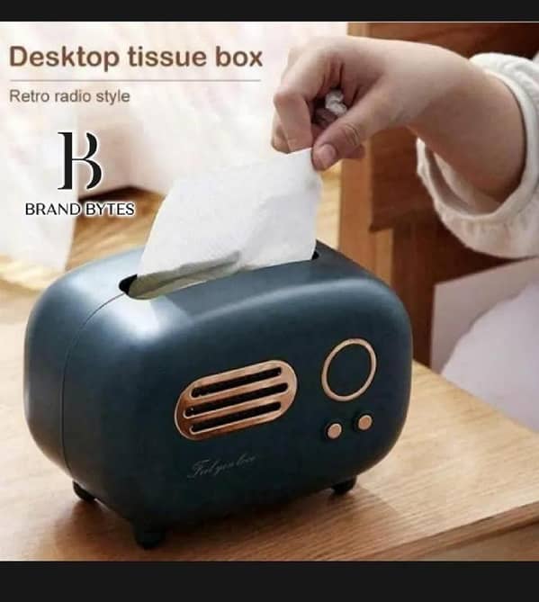 T  Brand Bytes Retro Radio Shaped Tissue Box Desktop Paper Holder Vintage Tissue Paper Dispenser Storage Napkin Case Organizer Ornament Craft Desktop Decoration