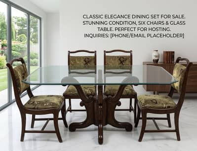 6 Seater Glass Top Dinning Table Set Excellent Condition
