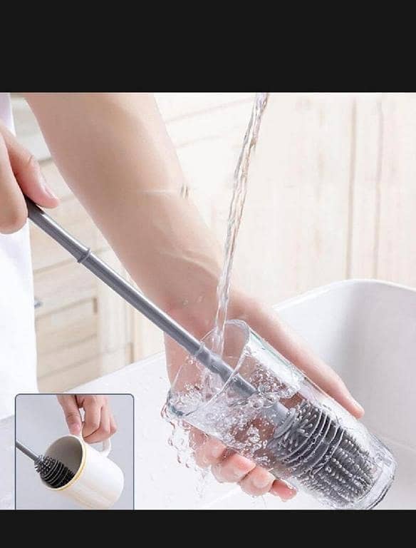 T  Bottle Brush Insulation Cup Washing No Deadend Long Handled Silicone Cleaning Brush Household Multifunctional Cleaning Tools
