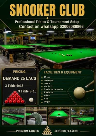 Snooker Club for Sale  Complete Setup & Equipment