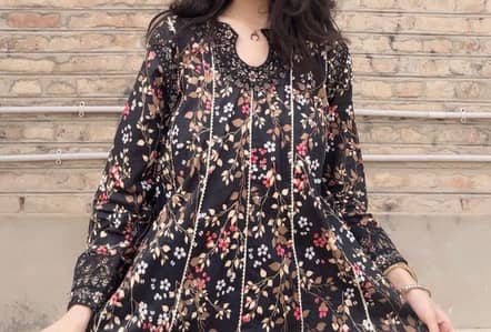 Black floral printed long Frock with Shalwar-worn once