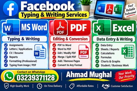 MS Word Typing, PDF, Excel, CV Making & Data Entry Services