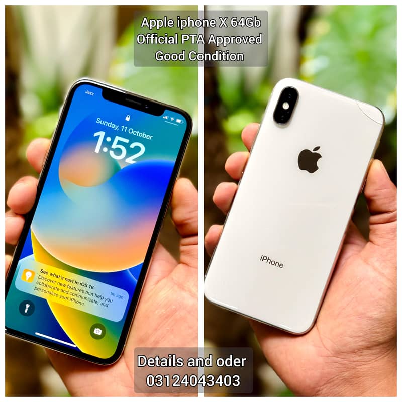 Apple iPhone X 64gb PTA Approved urgent sale 0
