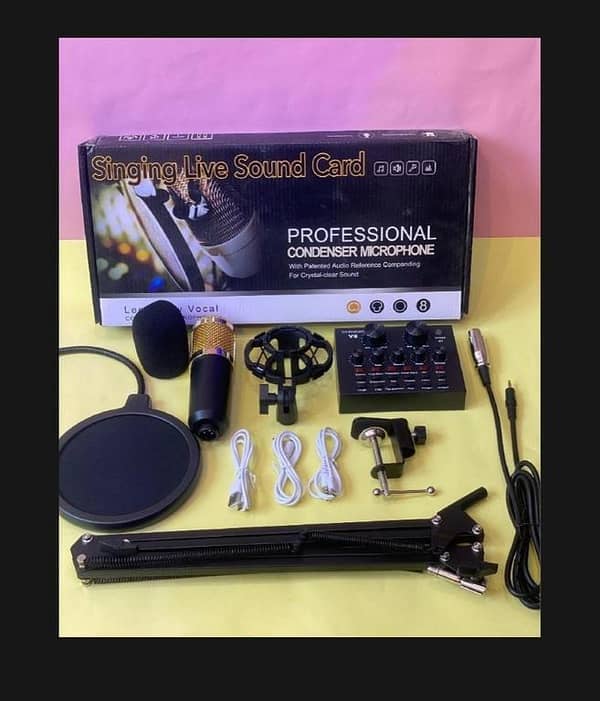 T  Bm800 Condenser Microphone - with Arm Scissor Stand & V8 Audio Sound Card