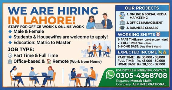 We are hiring staff for office, work from home is available