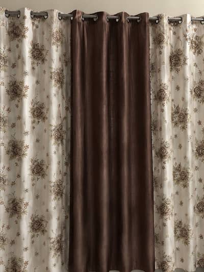 Premium Velvet Curtains – 3 Pieces (2 Printed + 1 Plain)