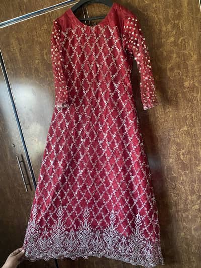 Mahroon maxi with net duppatta
