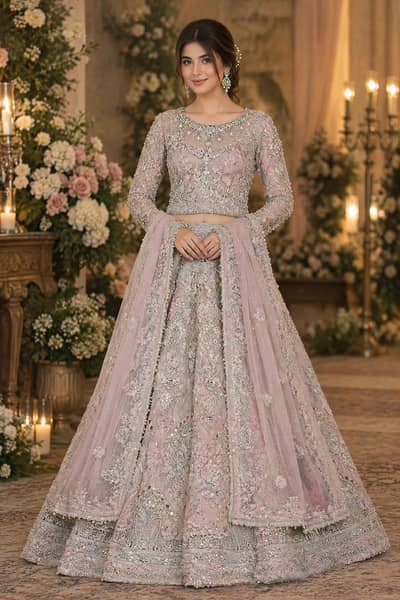 Republic Womenswear Walima Lehenga - Powder Pink - Worn Once - Origina