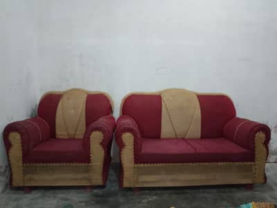 Title: 6 Seater Sofa Set for Sale – Maroon & Cream