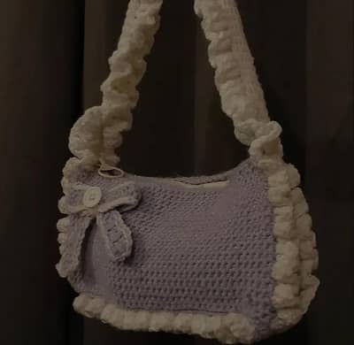 Crochet handmade lavender bow bag