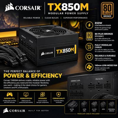 Corsair TX850M 850W 80+ Bronze Modular PSU – Excellent Condition