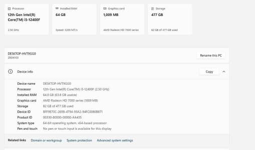 Corei5-12400F Gaming &Work PC /64GB Ram /512GB Ssd