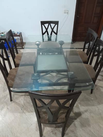 6 chair seat dining table modern design mirror wood