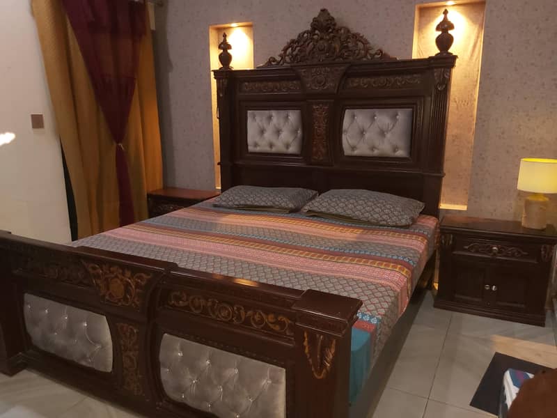 bed with mattress dressing table bedside table 1