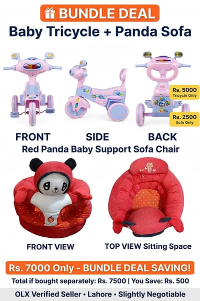 Pink Tricycle + Panda Sofa Bundle 7000