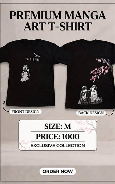 down shoulder t-shirt aur front back dono print hai