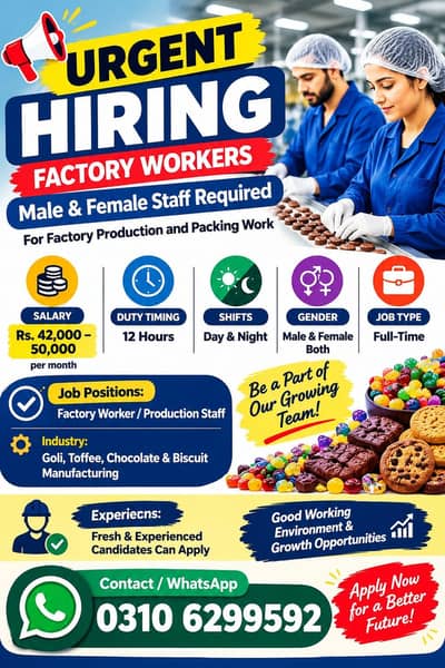 Urgant factory packing staff required male and female both