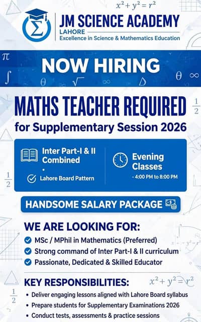 Maths Teacher for Supplementary session Inter