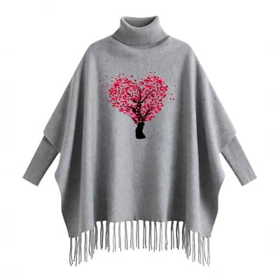 Women's Fleece Heart Tree Printed Poncho