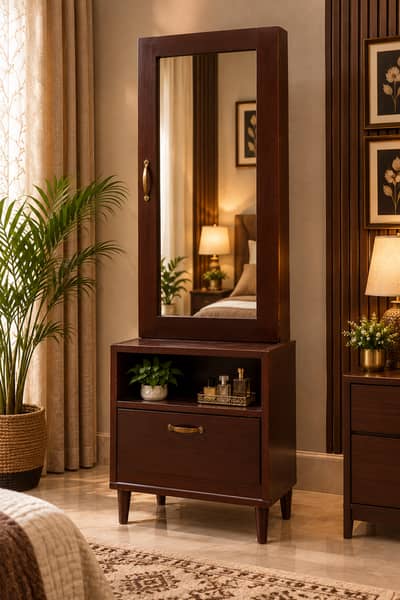 Classic Walnut Dressing Table with Full-Length Mirror
