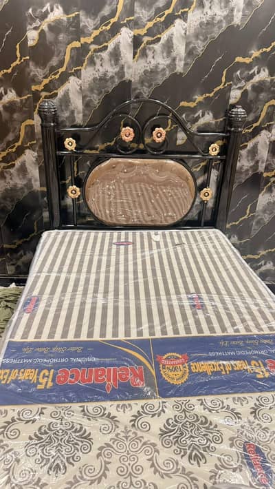 Black Iron Double Bed with Decorative Headboard