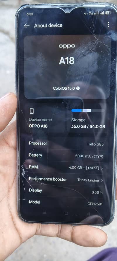 OPPO A18 4+4/64 box or charger  glass break panel change