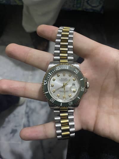 Rolex Style Green Bezel Two-Tone Silver & Gold Men’s Watch