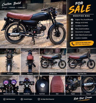 Honda 70cc ( 1978 Model ) Contact : 03122677701 Modified Cafe Racer