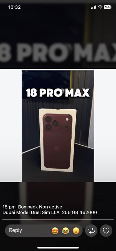 Apple iPhone 18 pro max 256gb jv box pack