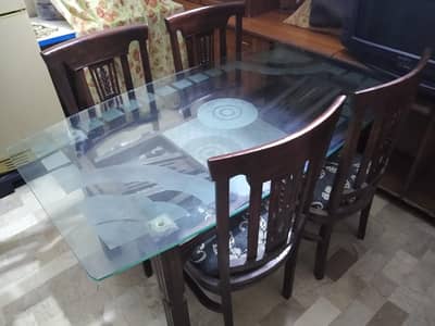 Dining table pure wood with 4 chairs