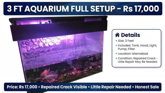3 ft aquarium full setup  for sale