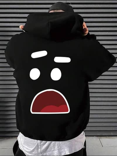 Men fleece hoodie black printed face design