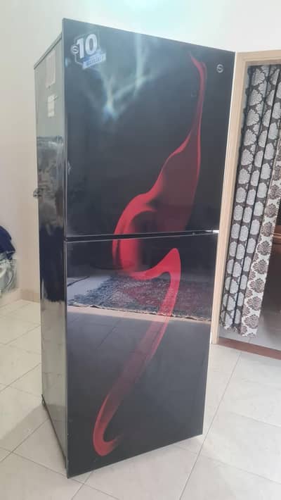 Pel glass door red and black refrigerator