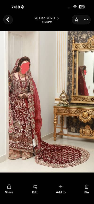 Velvet bridal dress with organza duppata and organza lehnga