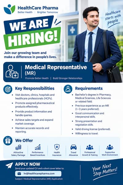 Job Opportunity – Medical Representative (MR)