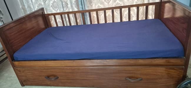 2-in-1 Solid Wood Trundle Bed / Kids Cot Bed with Mattresses