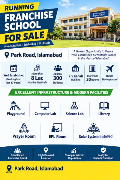 Running Profitable Franchise School for Sale in Islamabad