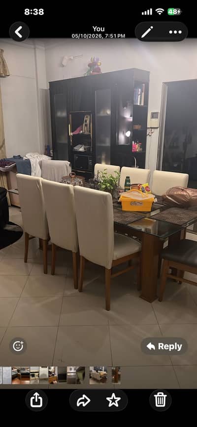 DINING TANLE DOUBLE GLASS 8 chairs