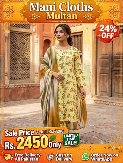 Women's 3 Piece Lawn Unstitched Printed Suit - Mani Cloths Multan