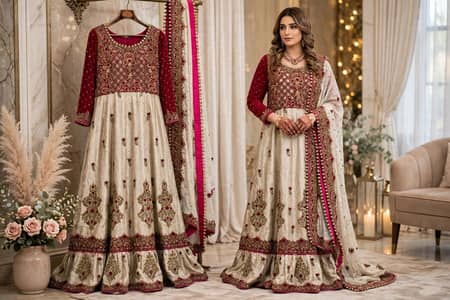 Pink & Golden Tail Bridal Maxi - Walima / Party Wear - Size Medium