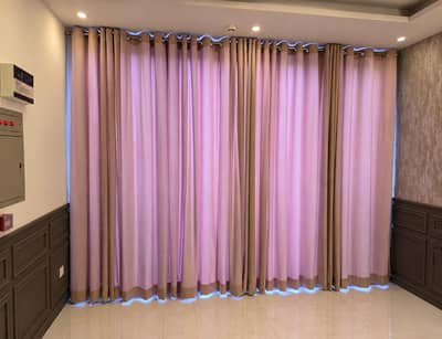 Velvet curtains in pastel pink