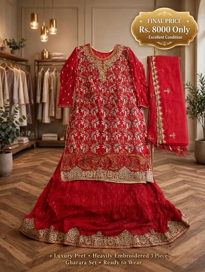 Red Bridal sharara 3 piece  Excellent condition