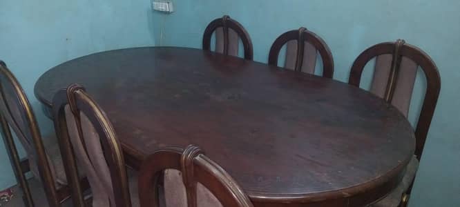 6 Seater Wooden Dining Table Set with 6 Cushioned Chairs