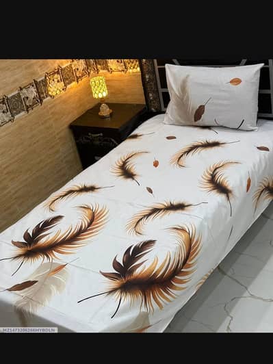 Stylish Single Bed Sheet with Pillow Cover (Feather Design)