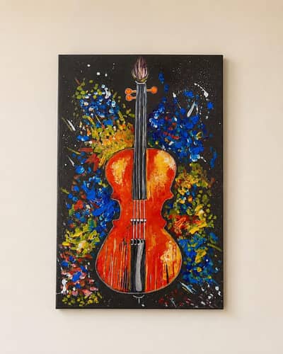 Handmade Abstract Violin Painting on Canvas - Colorful Music Wall Art